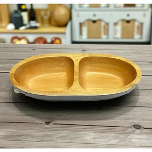 12" Tuttocasa Handmade Wooden Double Well Black Oval Bowl Vintage Decor New